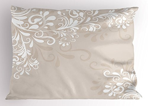 Ambesonne Oriental Pillow Sham, Floral Ivy Swirls and Leaves Abstract Modern Frame Like Artwork Image, Decorative Standard Size Printed Pillowcase, 26" X 20", White Cream