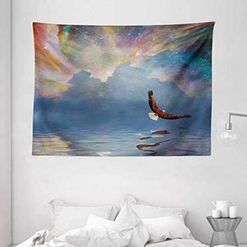 Ambesonne Eagle Tapestry, Majestic Huge Bird Flying Above The Sea into The Starry Sky Freedom Themed Image, Wall Hanging for Bedroom Living Room Dorm, 80 W X 60 L Inches, Multicolor