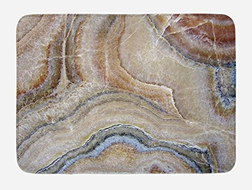 Ambesonne Marble Bath Mat, Surreal Onyx Stone Surface Pattern Pale Blue Details Picture, Plush Bathroom Decor Mat with Non Slip Backing, 29.5" X 17.5", Cinnamon Grey