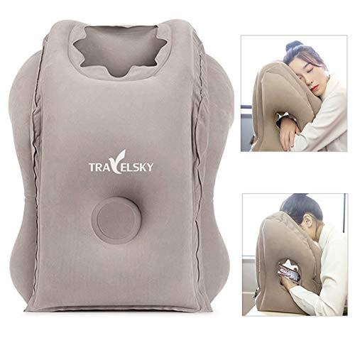 Travelsky Inflatable Travel Pillow for Airplanes, Portable Head Neck Rest Pillow, Neck Pillow for Airplanes/Cars/Buses/Trains/Office Napping