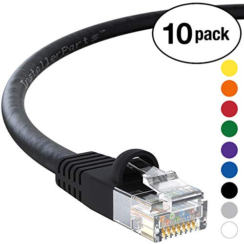 InstallerParts (10 Pack) Ethernet Cable CAT5E Cable UTP Booted 0.5 FT - Black - Professional Series - 1Gigabit/Sec Network/Internet Cable, 350MHZ