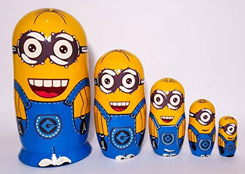 Minions Russian Nesting Doll Set of 5 Piece. Hand-Painted in Russia.