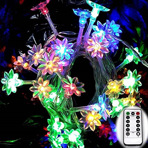 Dreamworth Newest Remote Battery Operated Lotus String Lights 40 LED Flower Fairy Light on 16.4 ft PVC String 8 Lighting Mode with Timer and Dimmer Function + Remote Control for Indoor and Outdoor