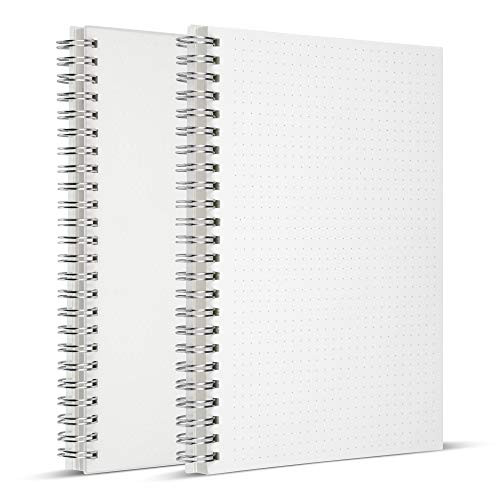 HULYTRAAT Dot Grid Spiral Notebook (Pack of 2)  A5 Dotted Wirebound/Spiral Sketchbook Journal Non Bleeding & Non Ghosting Ivory White Paper - 80-Sheet  Transparent Hardbound Cover & Perforated Sheet