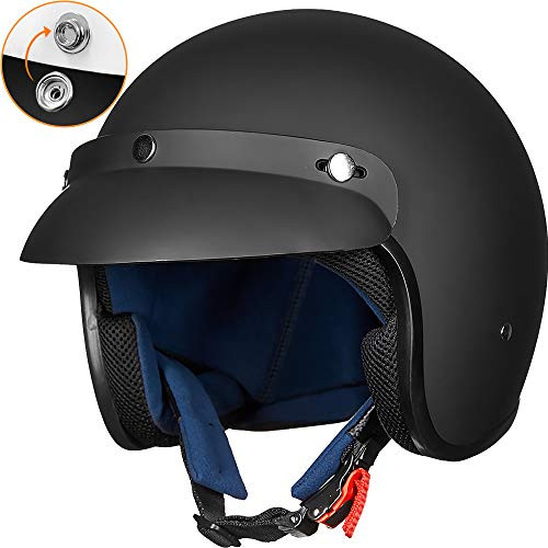 ILM 3/4 Open Face Half Motorcycle Helmet DOT Approved Retro Casco Fit Men Women ATV Moped Scooter Cruiser (Matte Black, S)