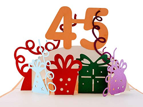 iGifts And Cards Happy 45th Birthday With Lots of Presents 3D Pop Up Greeting Card - Awesome, Cute, Fun, Unique, Special Occasion, Half-Fold, Celebration, Husband, Wife, Best Friend, Congratulations