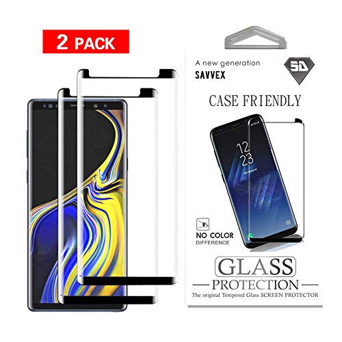 SAVVEX Samsung Galaxy Note 9 Screen Protector, Samsung Galaxy Note 9 Screen Protector Tempered Glass Full Coverage Case Friendly 3D Curve 9H Hardness (2 Pack)