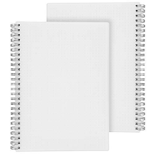 HULYTRAAT Dot Grid Spiral Notebook (Pack of 2) - Dotted Wirebound/Spiral Sketchbook Journal - 6 x 8.8 Inches, Executive Size, 100gsm Ivory White Paper - 64-Sheet 128 Page - Transparent Hardbound Cover