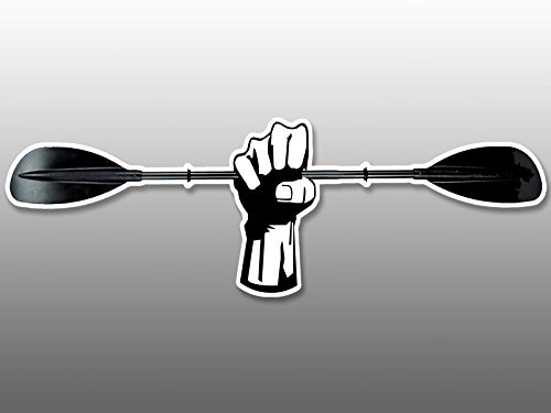 American Vinyl Fist with Paddle Shaped Bumper Sticker (Kayak sup Canoe Hand Kayaking Oar Kayaker)
