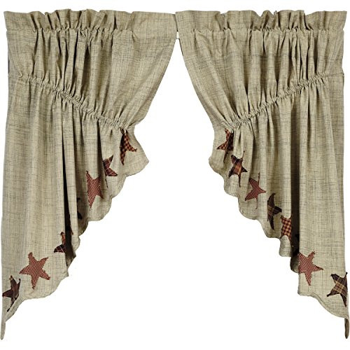 VHC Brands Primitive Classic Country Kitchen Window Curtains - Abilene Star Tan Prairie Swag Pair VHC Brands Primitive Classic Country Kitchen Window Curtains - Abilene Star Tan Prairie Swag Pair