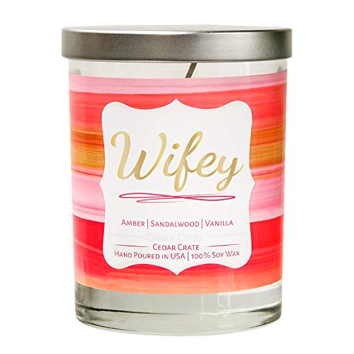 Wifey | Amber, Sandalwood, Vanilla | Luxury Scented Soy Candles |10 Oz. Clear Jar Candle | Made in The USA | Decorative Aromatherapy | Unique Gifts for Women or Men | Mom, Wife, Friend