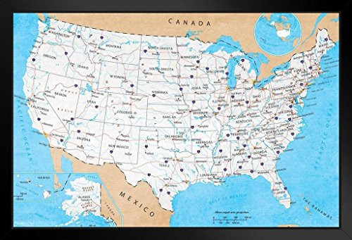 Pyramid America Map of United States USA Roads Black Wood Framed Poster 20x14 Pyramid America Map of United States USA Roads Black Wood Framed Poster 20x14
