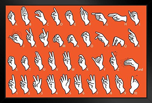 Sign Language Alphabet Communication Educational Chart Black Wood Framed Art Poster 20x14