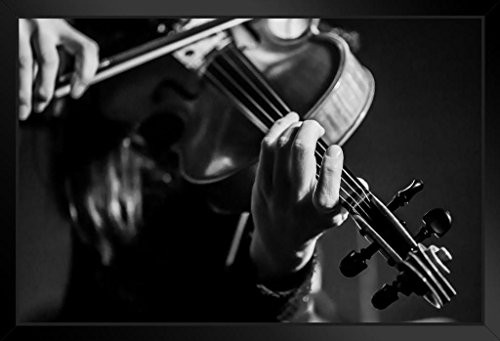 Close up of Musician Playing a Violin Black and White BW Photo Black Wood Framed Art Poster 20x14 Close up of Musician Playing a Violin Black and White BW Photo Black Wood Framed Art Poster 20x14
