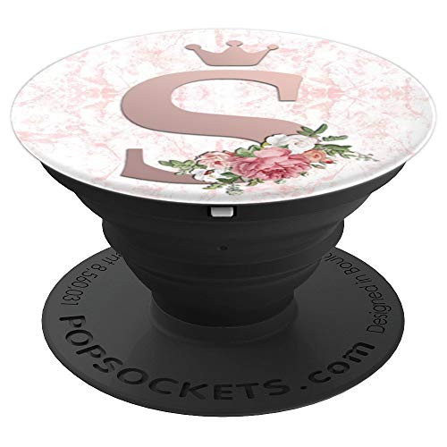 Rose Pink Letter S Floral Initial Monogram & Crown Gift PopSockets Grip and Stand for Phones and Tablets