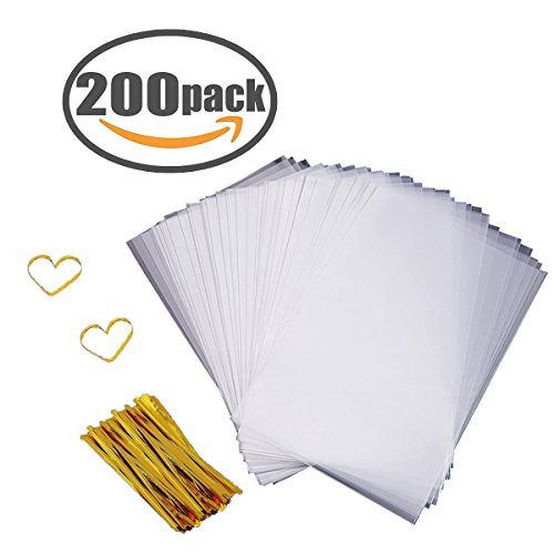 Cellophane Bags 200 PCS Clear Cello Treat Bags Party Favor Bags for Gift Bakery Cookies Candies Dessert with 200 PCS Metallic Twist Ties (4" by 6") Cellophane Bags 200 PCS Clear Cello Treat Bags Party Favor Bags for Gift Bakery Cookies Candies Dessert with 200 PCS Metallic Twist Ties (4" by 6")