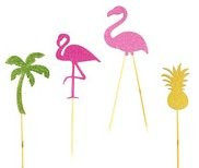 Luau Flamingo Pineapple Pool Party Cupcake Cake Toppers Palm Tree Birthday Party Picks Decoration 12 Ct.