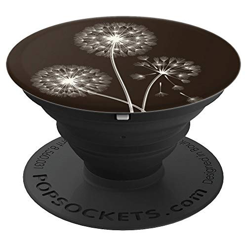 Cute Dandelion Flowers Black Background PopSockets Grip and Stand for Phones and Tablets