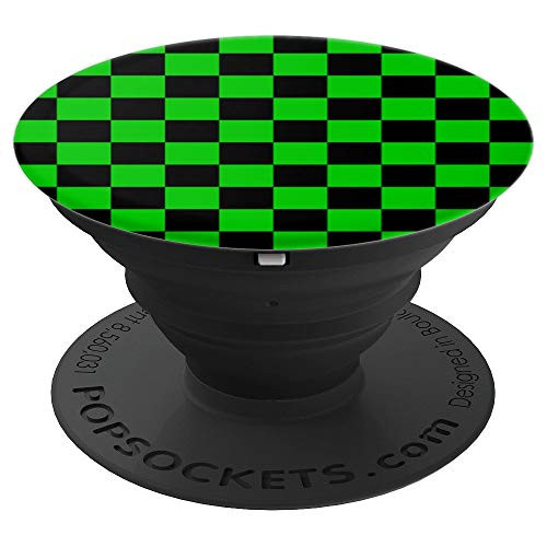 Checkered Green and Black Checkerboard Pattern Style PopSockets Grip and Stand for Phones and Tablets