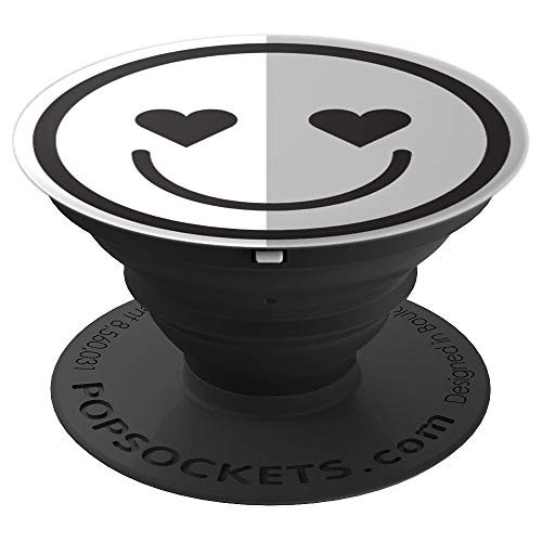 Smiley Emoji Face Half Grey White Heart Eyes PopSockets Grip and Stand for Phones and Tablets