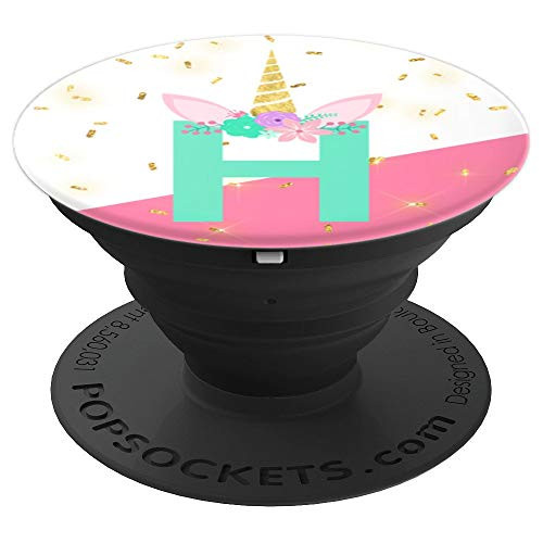 Unicorn Monogram Cute Present Initial Letter H Birthday Gift PopSockets Grip and Stand for Phones and Tablets