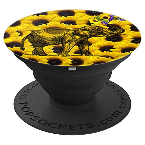 Cute Sunflower Elephant Gift for Girls Boy Animal Lover PopSockets Grip and Stand for Phones and Tablets