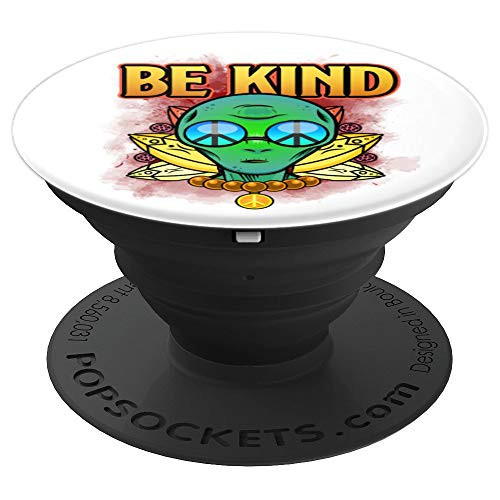 Be Kind Alien with Peace Sign Eyes Outer Space PopSockets Grip and Stand for Phones and Tablets
