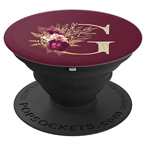Maroon floral Initial Letter G monogram flowers PopSockets Grip and Stand for Phones and Tablets