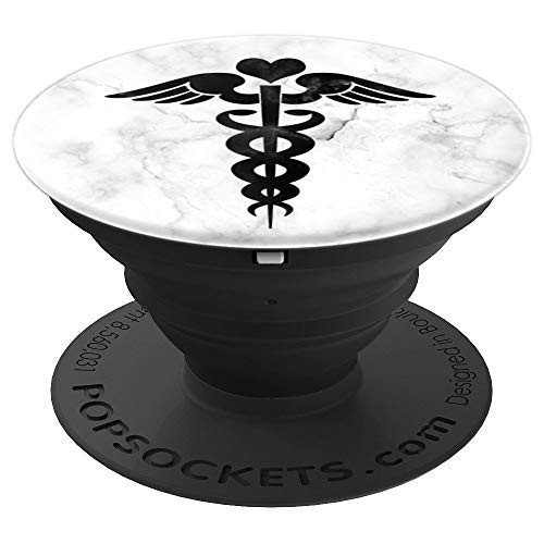 Black Medical Caduceus Symbol RN Nurse Healthcare PopSockets Grip and Stand for Phones and Tablets