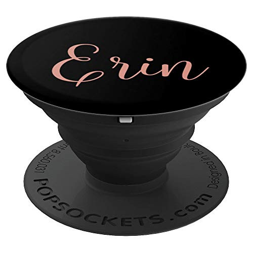 Erin Personalized Blush Pink and Black Custom First Name PopSockets Grip and Stand for Phones and Tablets