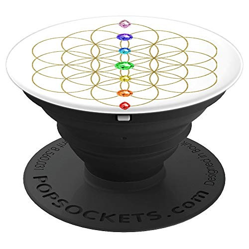 Flower of Life Chakra Stones Sacred Geometrie Yoga Symbol PopSockets Grip and Stand for Phones and Tablets