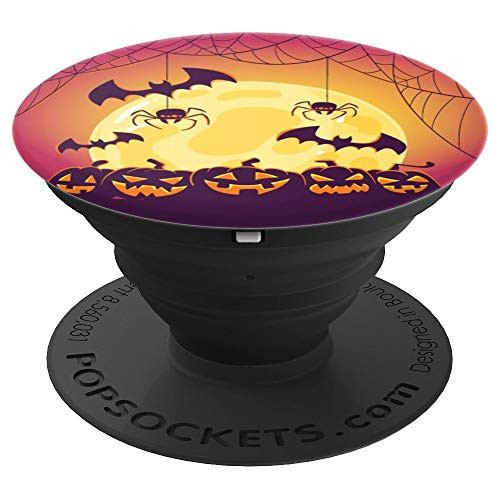 Halloween Spooky Jack O'Lantern Pumpkin Full Moon Spider Bat PopSockets Grip and Stand for Phones and Tablets