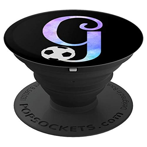 Letter G soccer ball monogram, initial G watercolor PopSockets Grip and Stand for Phones and Tablets