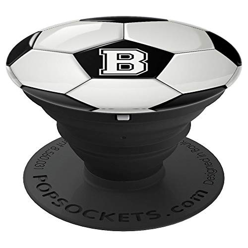 B Soccer Football Futbol Ball Monogram Letter Initial Name PopSockets Grip and Stand for Phones and Tablets