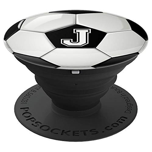 J Soccer Football Futbol Ball Monogram Letter Initial Name PopSockets Grip and Stand for Phones and Tablets