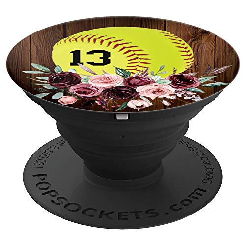 Cute Softball Gift with Number 13 for Teen Girls Mom #13 PopSockets Grip and Stand for Phones and Tablets