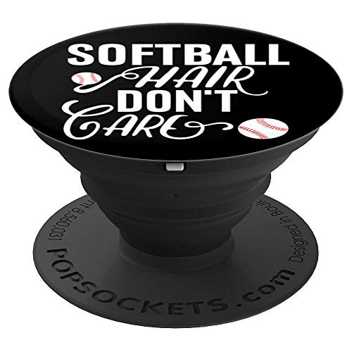 Softball Hair Don't Care Funny Catcher Hitter Girls Gift PopSockets Grip and Stand for Phones and Tablets