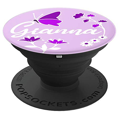 Gianna Name Pastel Lavender Purple Butterfly Personalized PopSockets Grip and Stand for Phones and Tablets