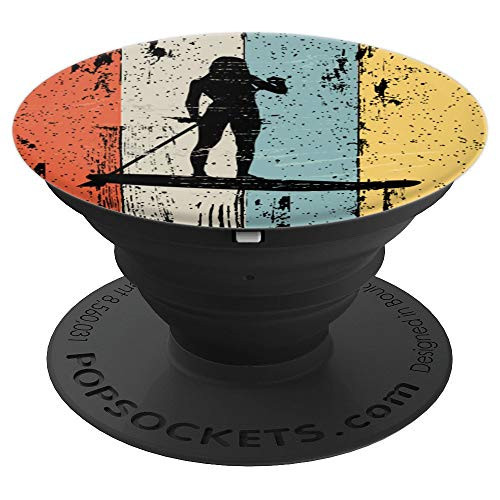 Sporty woman silhouette standing on paddle board design PopSockets Grip and Stand for Phones and Tablets