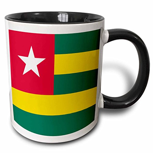 3dRose (mug_159813_4) Flag of Togo - green and yellow stripes red square with white star - Togolese Republic West Africa - Two Tone Black Mug, 11oz