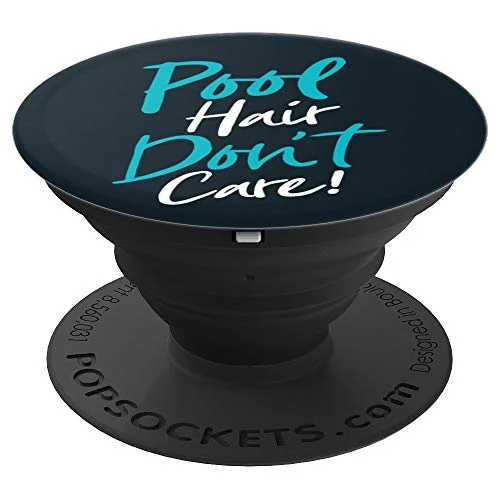 Pool Hair Don't Care Funny Swimming Saying Swimmers Script PopSockets Grip and Stand for Phones and Tablets