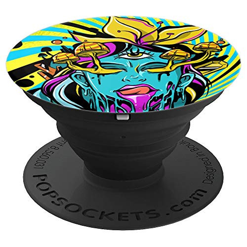 Trippy Psychedelic Girl Illustration Mushroom Colorfull Eye PopSockets Grip and Stand for Phones and Tablets