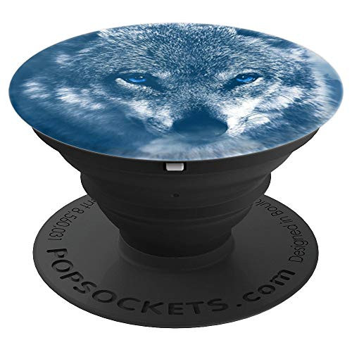 Wolf Blue Eyes Gift Idea For Wolf Lover on Black PopSockets Grip and Stand for Phones and Tablets