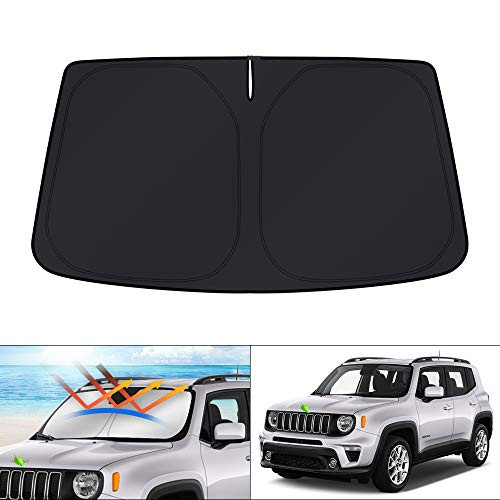 KUST Windshield Sun Shade Blocks UV Rays Sun Visor Protector Foldable Sunshade for Jeep Renegade(BU) SUV 2015-2020 2021 Keep Your Car Cooler