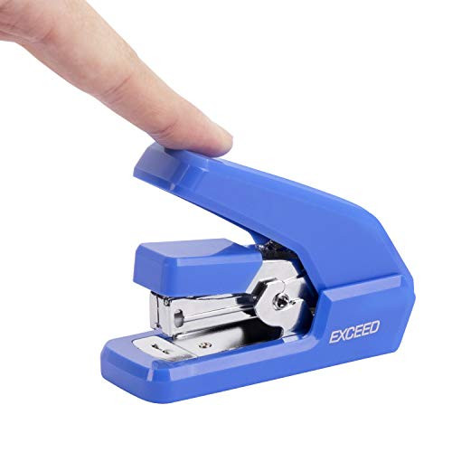 Deli Effortless Stapler, Mini Desktop Stapler, 15 Sheets Capacity, One Finger Touch Stapling, No Effort, Blue