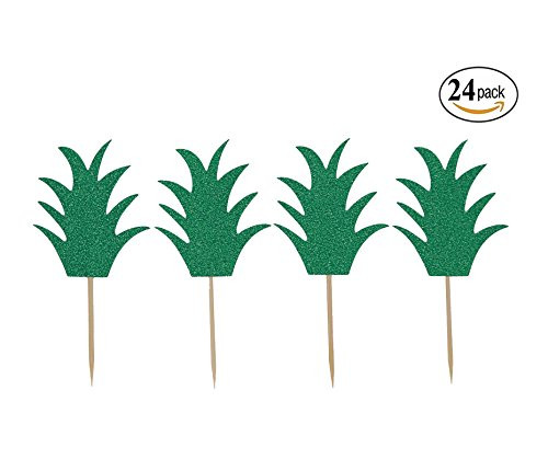 Topfun 24 pcs Pineapple Donut Topper Cake Picks Hawaiian Luau Summer Tropical Party Cupcake Decorations