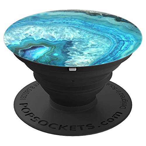 Turquoise Blue Agate Geode Gemstone PopSockets Grip and Stand for Phones and Tablets
