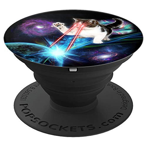 Funny Laser Cat Cute Space Cat Laser Eyes Kitten PopSockets Grip and Stand for Phones and Tablets