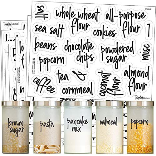 Talented Kitchen 157 Script Pantry Labels  157 Mega Set  Food Label Sticker, Water Resistant Food Labels. Preprinted Stickers Decals Jars Pantry Organization Storage (Set of 157 Mega Script Pantry)