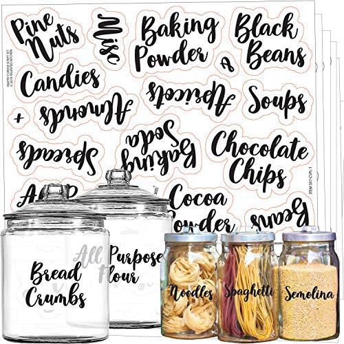 Talented Kitchen 135 Cursive Pantry Labels  135 Main Ingredients  Food Pantry Label Sticker. Water Resistant Food Jar Labels. Jar Decals Pantry Organization Storage (Set of 135 Main Cursive Pantry)